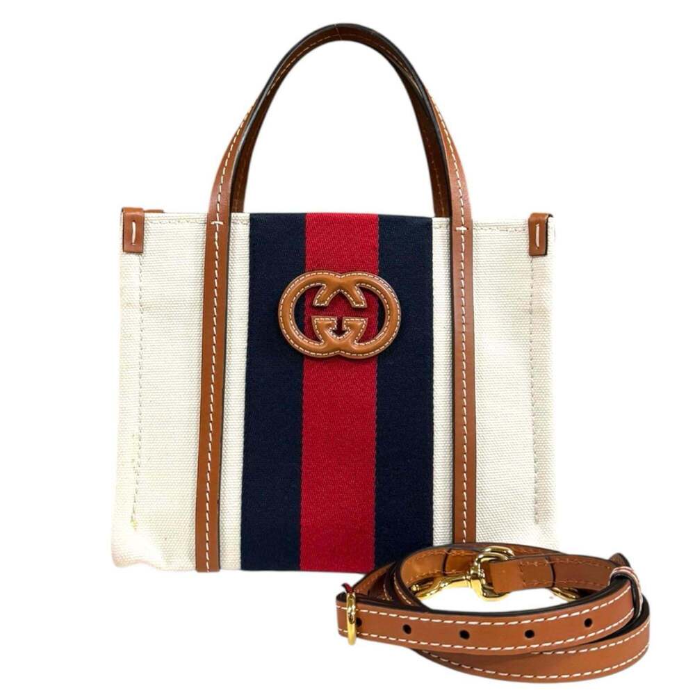 Pre-owned Gucci Interlocking G Mini Tote Bag Shoulder Canvas 727735 White Wom... - Picture 1 of 16